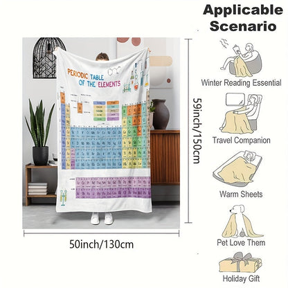 Stay warm and cozy with the RosieLily Periodic Table Print Flannel Throw Blanket. This soft and plush blanket is perfect for using on your couch, bed, or in the office. It is hypoallergenic and suitable for all seasons, making it a great gift for