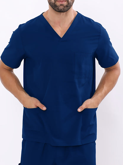 Men's Summer V-Neck Workwear Set: Short Sleeve Shirt & Pants