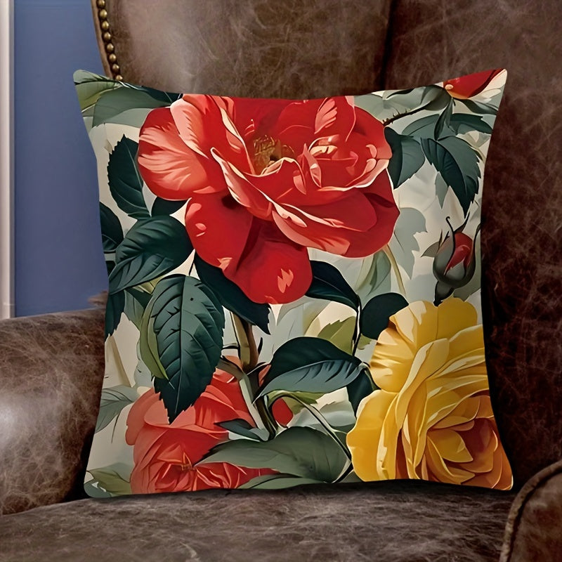 This double-sided, zippered polyester cushion case features a chic French-inspired floral design. The cover is vibrant, machine washable, and soft & cozy for home decor. Does not include insert.