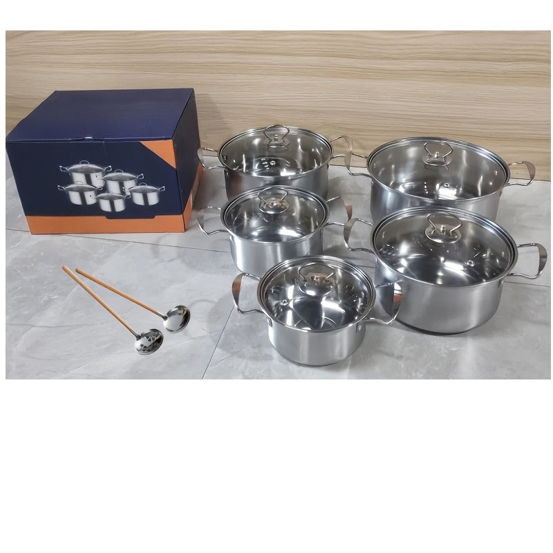 Set of 12 high-quality pots made of 400 stainless steel, suitable for use on induction cookers and gas stoves. This practical and durable pot set is perfect for any household and provides versatile cooking options.