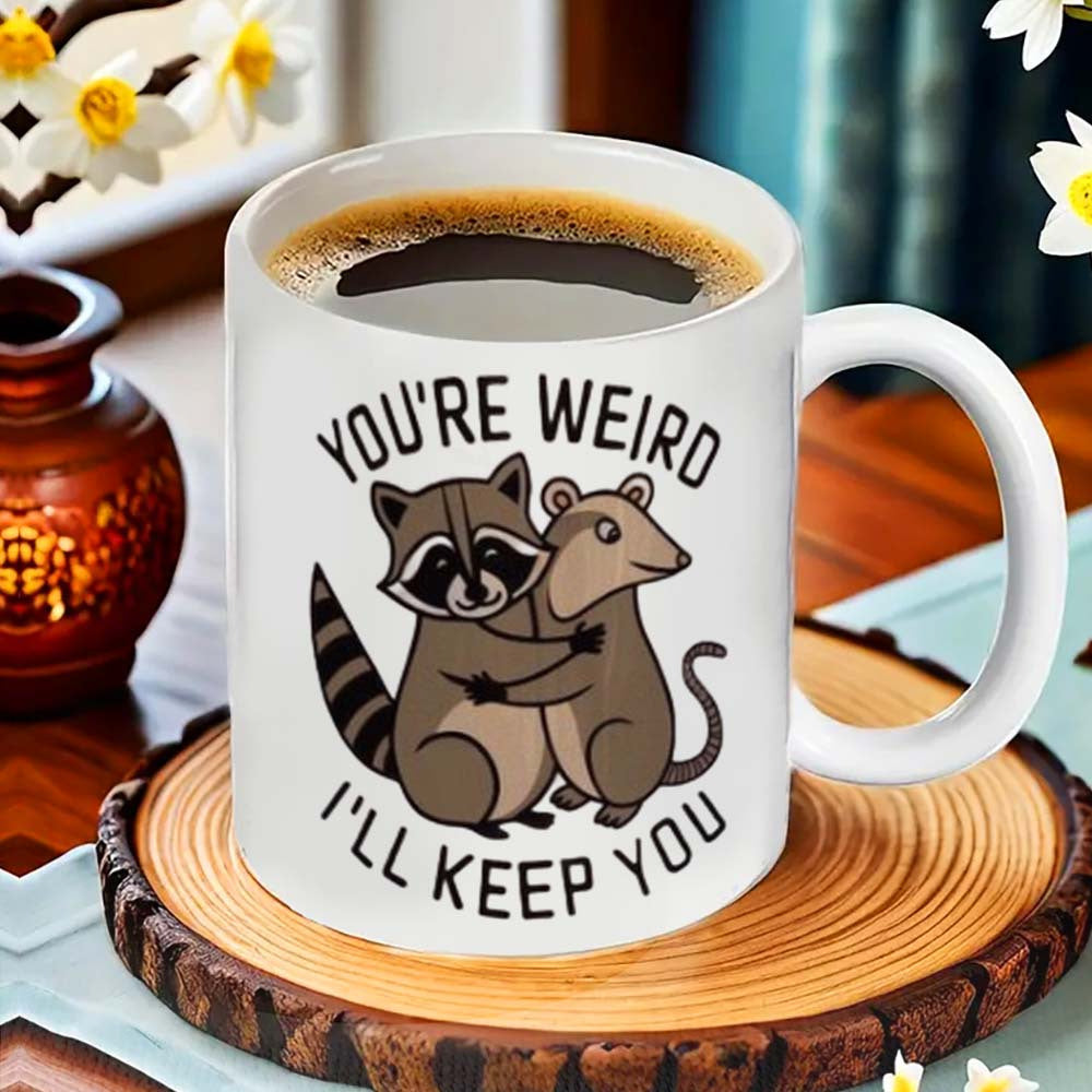 Adorable Raccoon Coffee Mug - Embrace Your Weirdness with this Quirky Ceramic Design, Ideal for Home or Office, with a Touch of Humor