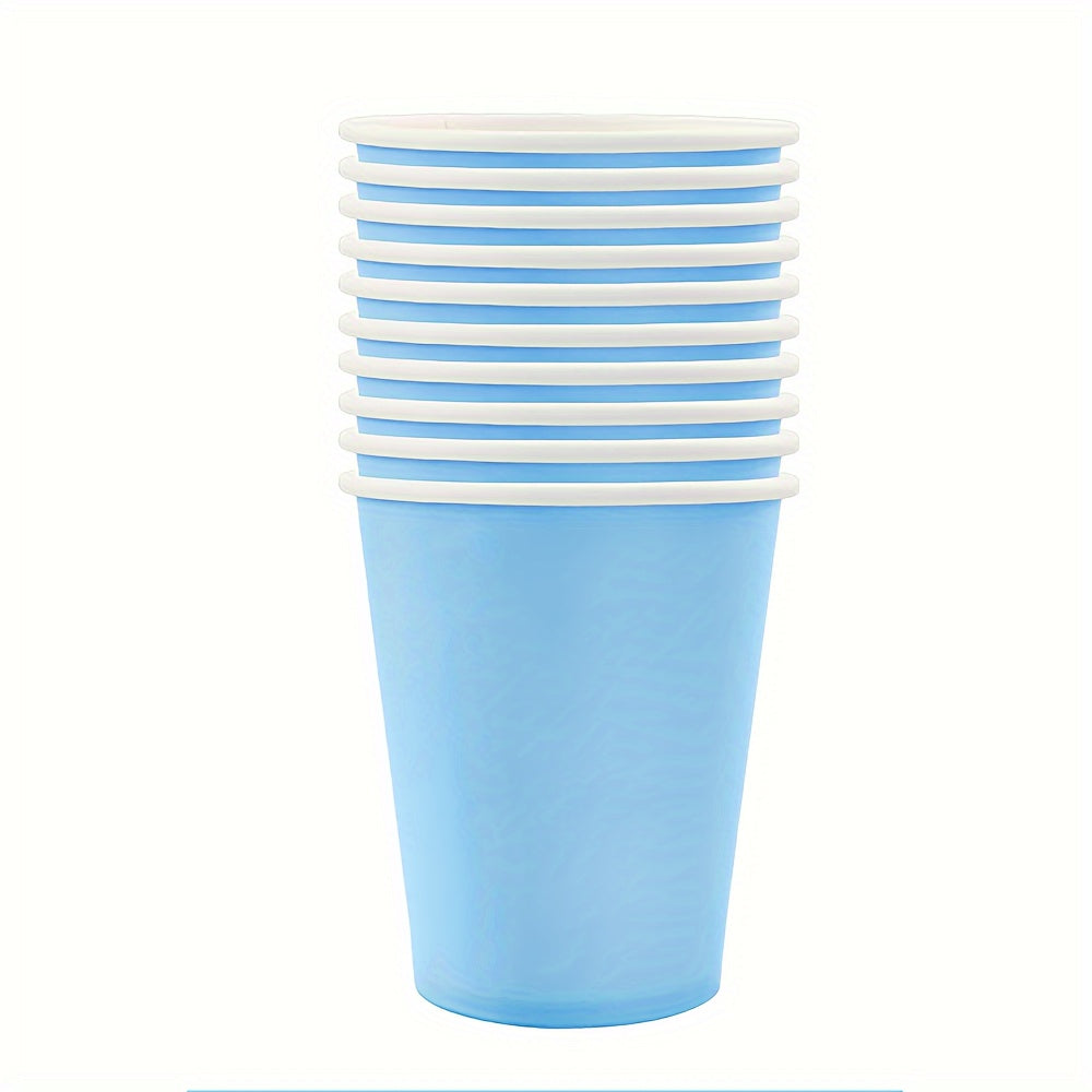 10 pieces or 20 pieces of light blue party supplies including blue paper plates, cups, and napkins. Perfect for blue showers, birthdays, weddings, parties, family picnics, and decorations. These disposable dinnerware items come in 17.78cm and 22.86cm