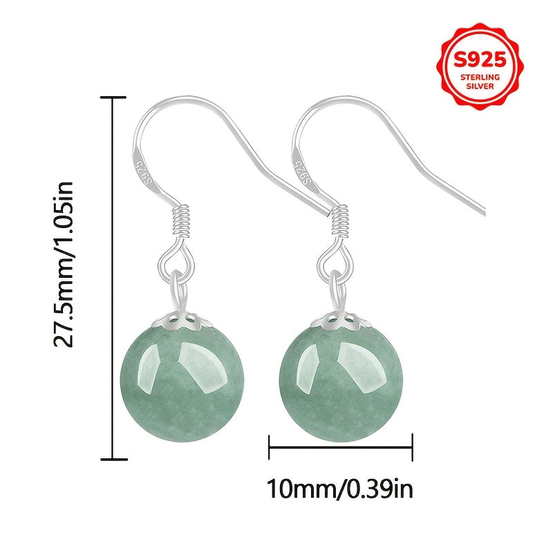 Luxurious Tribal Style Dangle Earrings with Synthetic October Birthstone Jade, S925 Sterling Silver Plated, Featuring Fashionable Imitation Jade Pendant. Perfect for Daily Wear or Gifting, Ideal accessory for Christmas Holiday Parties.