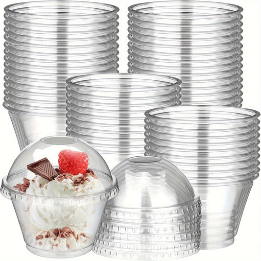 40 Crystal Clear Plastic Cups, perfect for desserts, parfaits, ice cream, cupcakes, parties, and gatherings. Durable PET material.