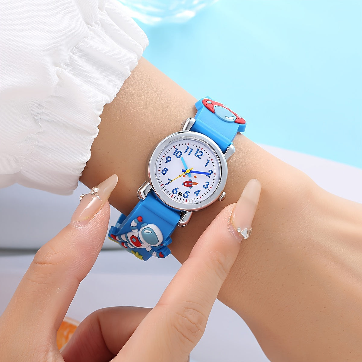 Children's Astronaut and UFO Quartz Watch - Silicone band, not waterproof, blue.