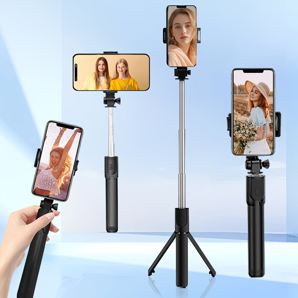 Durable tripod for smartphones and cameras with anti-shake selfie stick, ideal for indoor/outdoor live streaming and photography, made of ABS material.