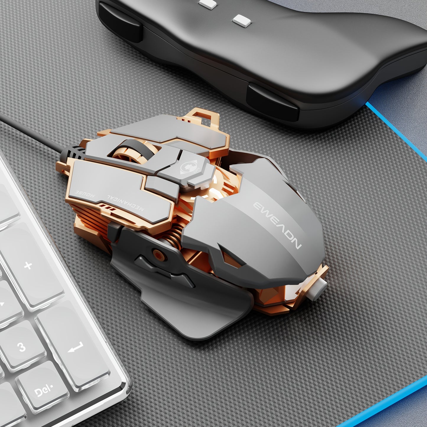 EWEADN G5 USB Wired Gaming Mouse offers silent or audible clicks, metal mechanical design with 8 macro function keys. Tail length can be adjusted to fit different hand sizes, making it