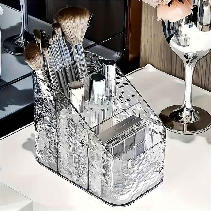 Multi-purpose bathroom organizer for cosmetics, office supplies, and beauty products.