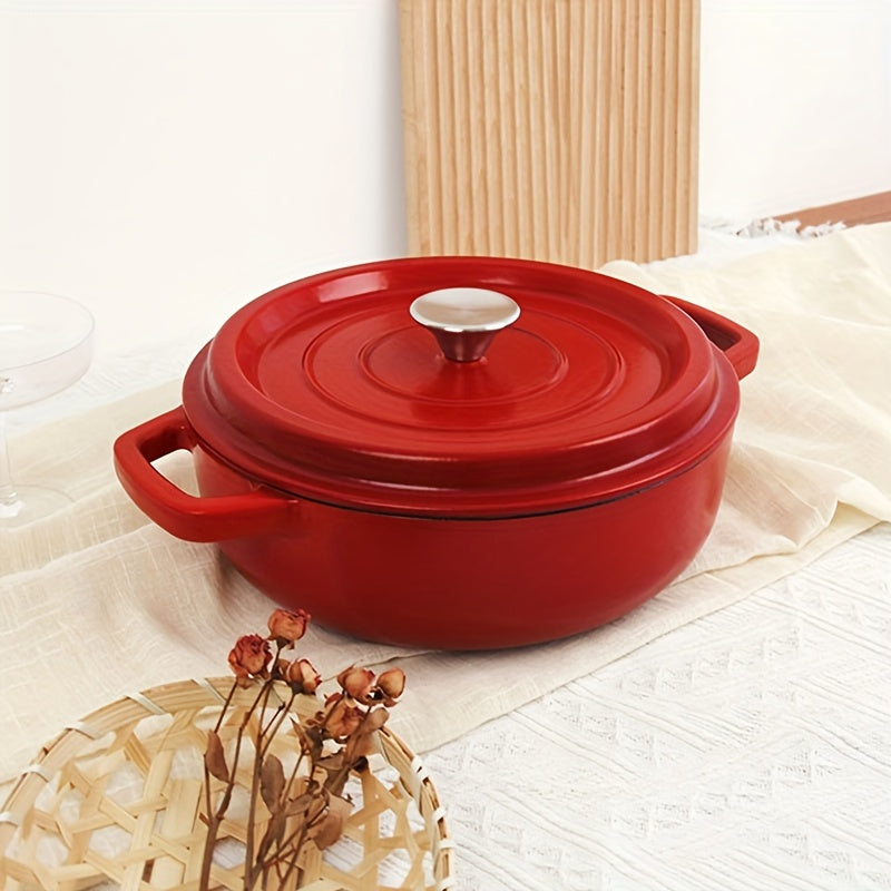 Enhanced Enamel Coated Cast Iron Pot with Lid - Ideal for Cooking Stew, Soup, and More, Non-Stick Surface, Suitable for Use with Oven, Induction, Gas, and Electric Cooktops, Comes in 60.8oz, 98.7oz, and 115oz Capacities.