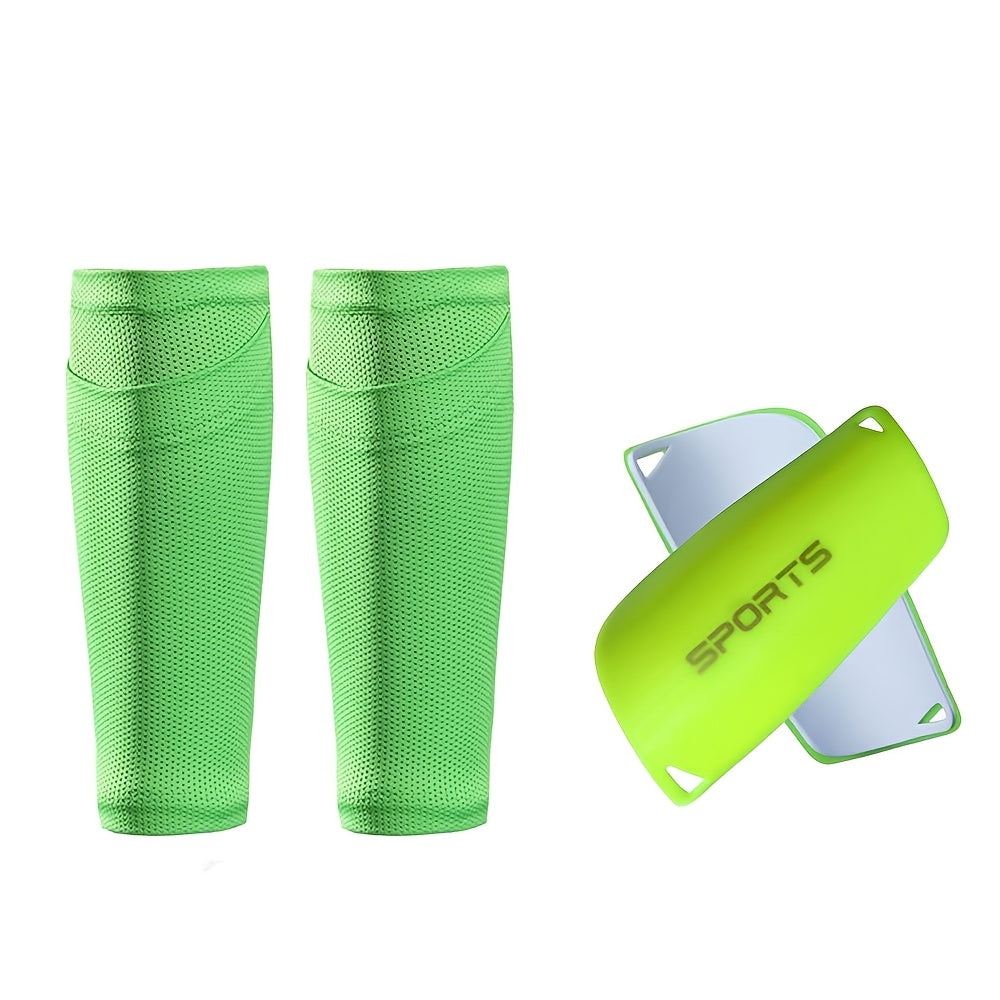 2-piece soccer sports set with leg pads, sock sleeves, and mid-calf leg pads with double-layer anti-slip protection.