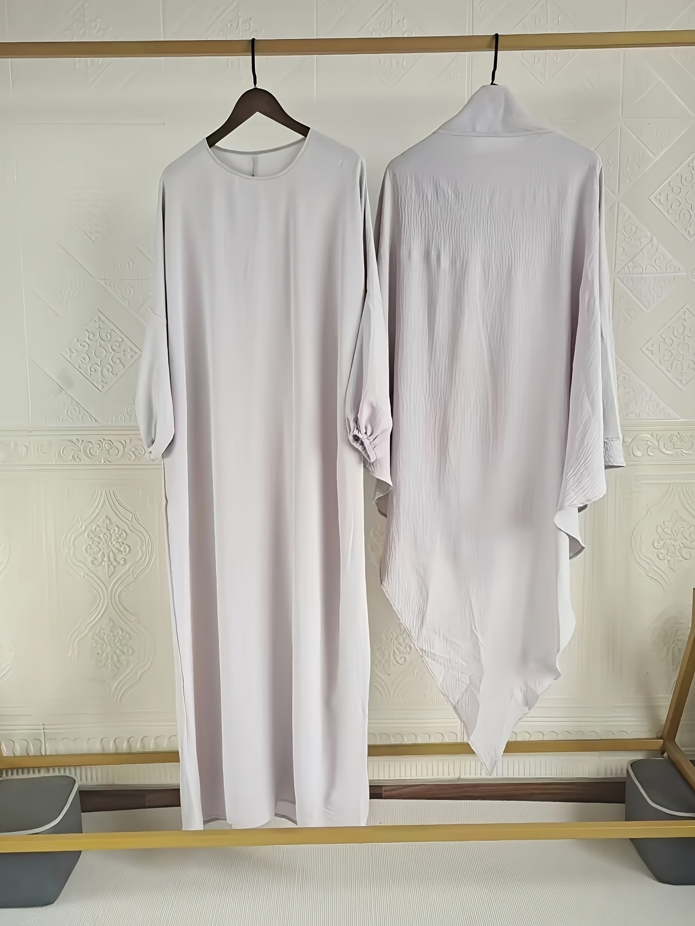 Stylish batwing sleeve Ramadan robe in solid color, plus-size for Muslim women.