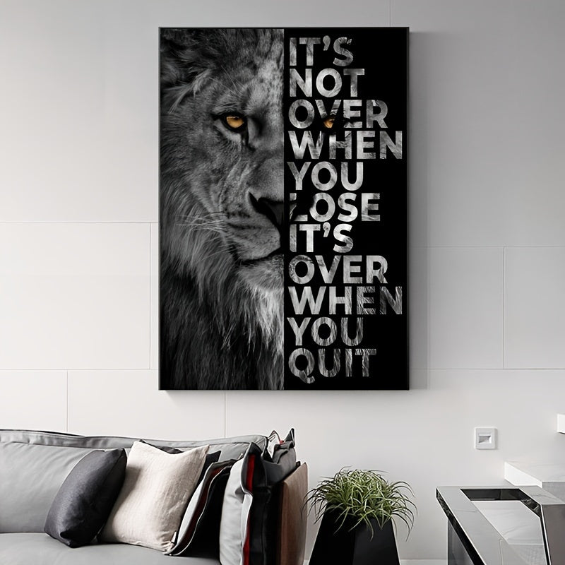 Art canvas painting of a lion with a positive quote, ideal for home and office wall decor. Frame not included.