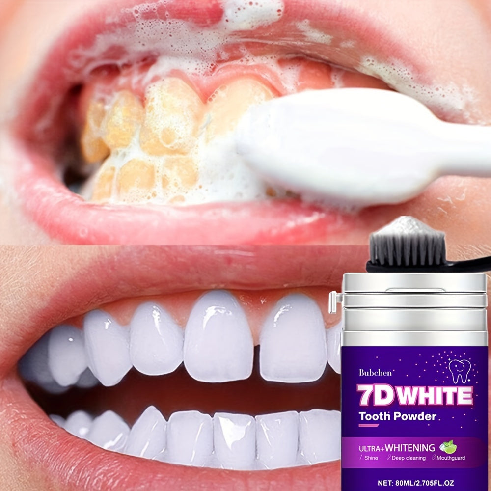 Bubchen 7D Whitening Tooth Powder with Natural Pearl Essence, Mint Flavor, 80ml - 6 Weeks Supply, Deep Clean & Stain Removal.