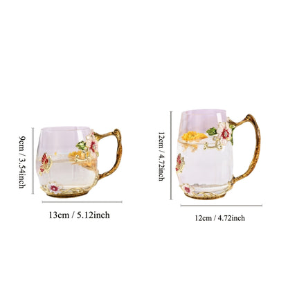 Enamel flower tea cup set, ideal for home, office, or gifting. Available in 320ml and 350ml sizes. Perfect for coffee, water, milk, or juice.