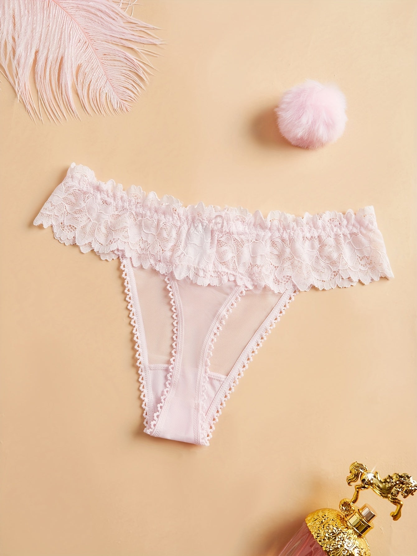 Sexy lace panties for women with removable pom-pom, cute bunny girl cosplay bunny tail, solid color, adult tri-shorts, mid-waist height, made of polyester.