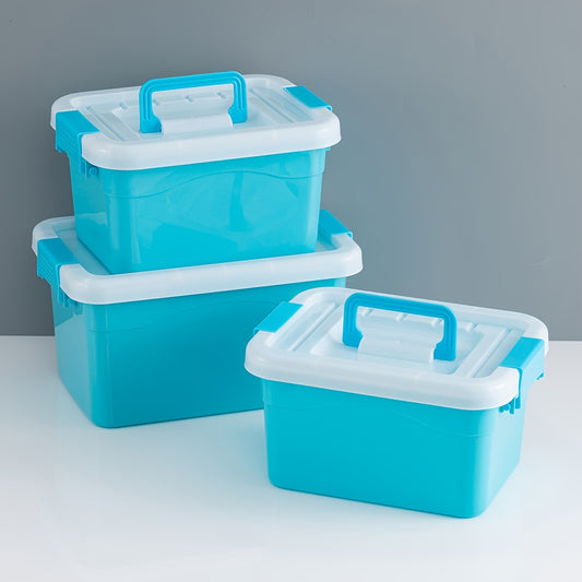 Set of 2 plastic storage boxes with lids, ideal for various items in bathroom, stationery, toys, etc. Dustproof and moisture-resistant. Mixed colors.