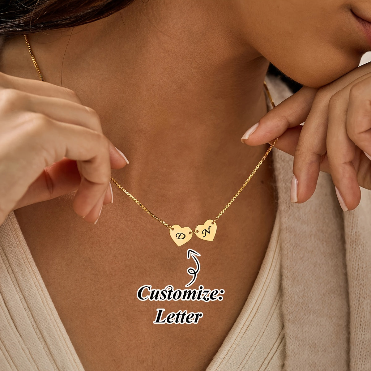 Set of 2 Personalized Initial Heart Pendant Necklaces, Made with 18K Gold Plated Copper, Featuring a Stylish and Sophisticated Design. Perfect Gift for Mother's Day, Valentine's Day, Birthdays, Anniversaries, Graduation, Christmas, or as a Luxurious