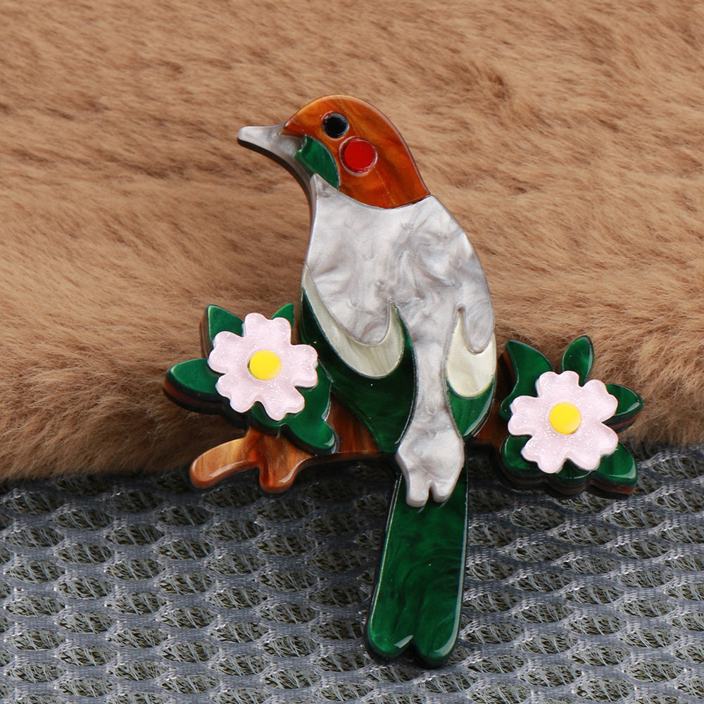 Fashion Accessory: Vintage Inspired Bird Brooch Pin with Luxurious Acrylic, Enamel Detailing, Unique Irregular Shape, and Quirky Animal Theme