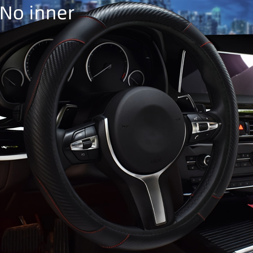 1 pc Elastic PU Leather Steering Wheel Cover with Carbon Fiber Pattern, Inner Circle-Free, Multiple Colors