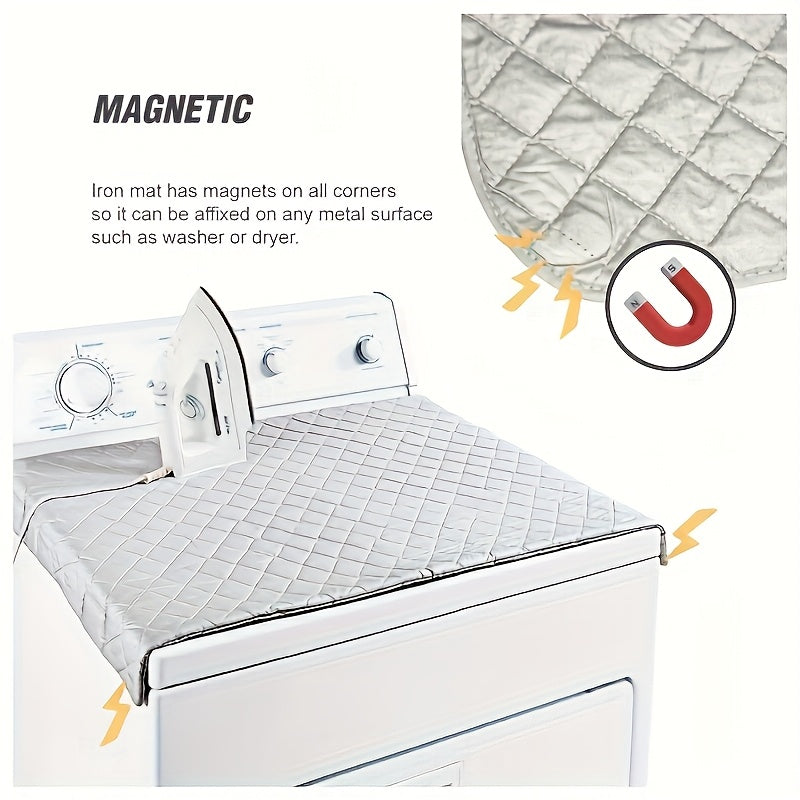 Ideal for family and friends, this portable foldable ironing mat blanket is made from heat-resistant PET material with a magnetic corner design for use with washers and dryers.