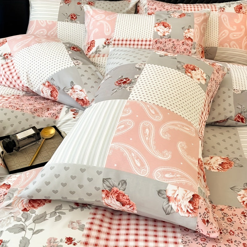 Soft and skin-friendly, this Pink Patchwork Print Quilt Cover Set is made of Polyester Microfiber Brushed Fabric. Perfect for bedroom and guest room decor, this set includes 1 quilt cover and 1 or 2 pillowcases (coreless). Complete your home furnishings