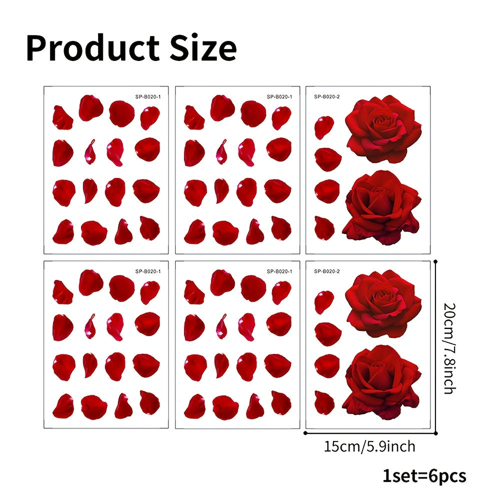 6pcs Rose Petal Pattern Bathtub Appliques for Valentine's Day Home Decor.