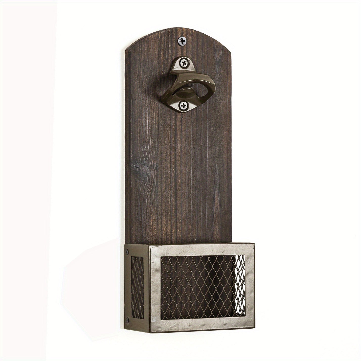 1pc Vintage Rustic Wall Mounted Bottle Opener with Cap Catcher, perfect for bars, pubs, restaurants, and kitchens.