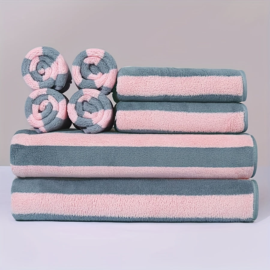 8-piece set of ultra-soft microfiber towels, absorbent and versatile for gym, shower, sports, and yoga. Includes 2 bath towels, 2 hand towels, and 2 washcloths.