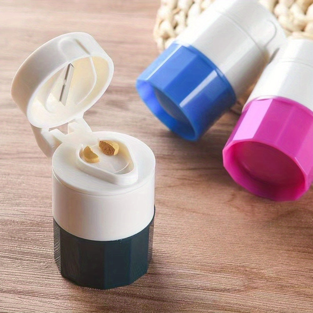 1pc Portable Pill Cutter and Grinder with Storage Box for easy cutting and crushing, travel-friendly design.