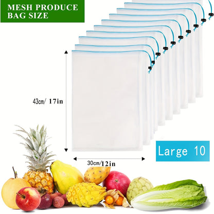 '- Set of 10 Reusable Mesh Produce Bags for Fruits and Vegetables, Washable and See-Through
- Premium Quality Toy Storage Bags with Drawstring, Ideal for Fridge Storage and Organizing Toys