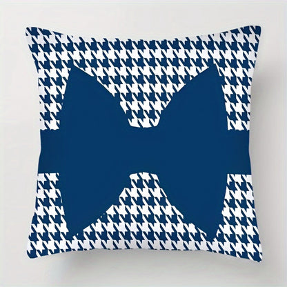 This stylish houndstooth throw pillow cover features a chic design, measuring 44.96cm square. The double-sided print is made of soft polyester and includes a convenient zip closure. Perfect for adding a touch of elegance to your living room or bedroom