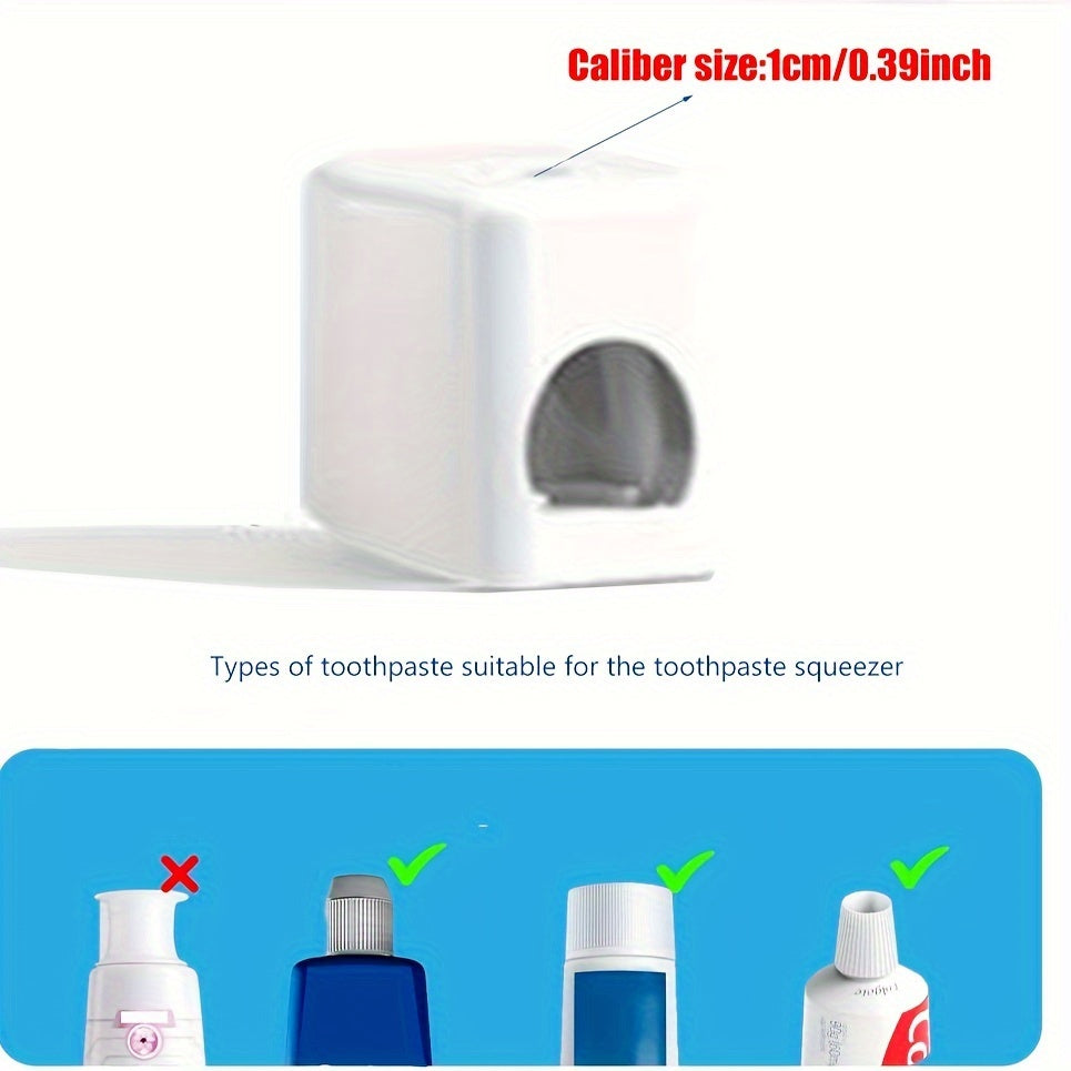 Multifunctional wall-mounted toothbrush and toothpaste holder with squeezer, punch-free design. Clear plastic organizer for electric toothbrushes, includes mouthwash cup storage shelf.