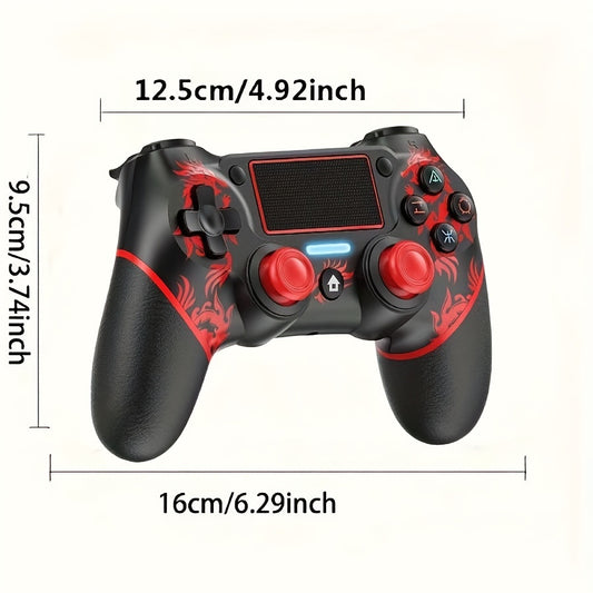 Wireless PS4 Controller with Dual Vibration, 6-Axis Controls, 3.5mm Audio Jack, Multi-Touch Pad, Red & Black Design. Compatible with PS4/Slim/Pro/PC/ios/Android/Tablet/Steam. Perfect for