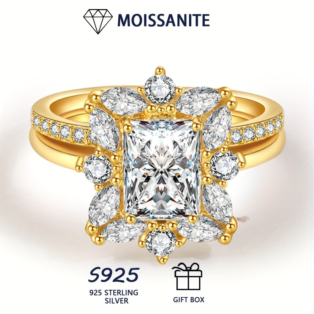 Stunning 1-2ct Moissanite Stacking Ring with Golden Finish - Made with Hypoallergenic S925 Sterling Silver, Ideal for Engagement & Wedding Presents. Includes Certificate and Elegant Gift Box.