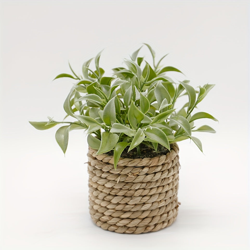 1pc Artificial Green Plant Potted Plant for Indoor and Outdoor Home Decoration, Mini Potted Plant made of Grass Woven Rope.