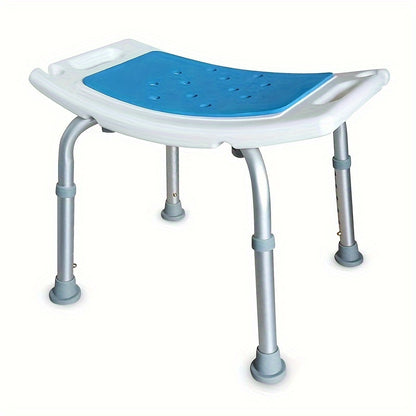 Adjustable height shower chair for elderly/disabled with tool-free assembly and anti-slip feet. Supports up to 158.76 KG. Ideal for bath and shower safety seating.