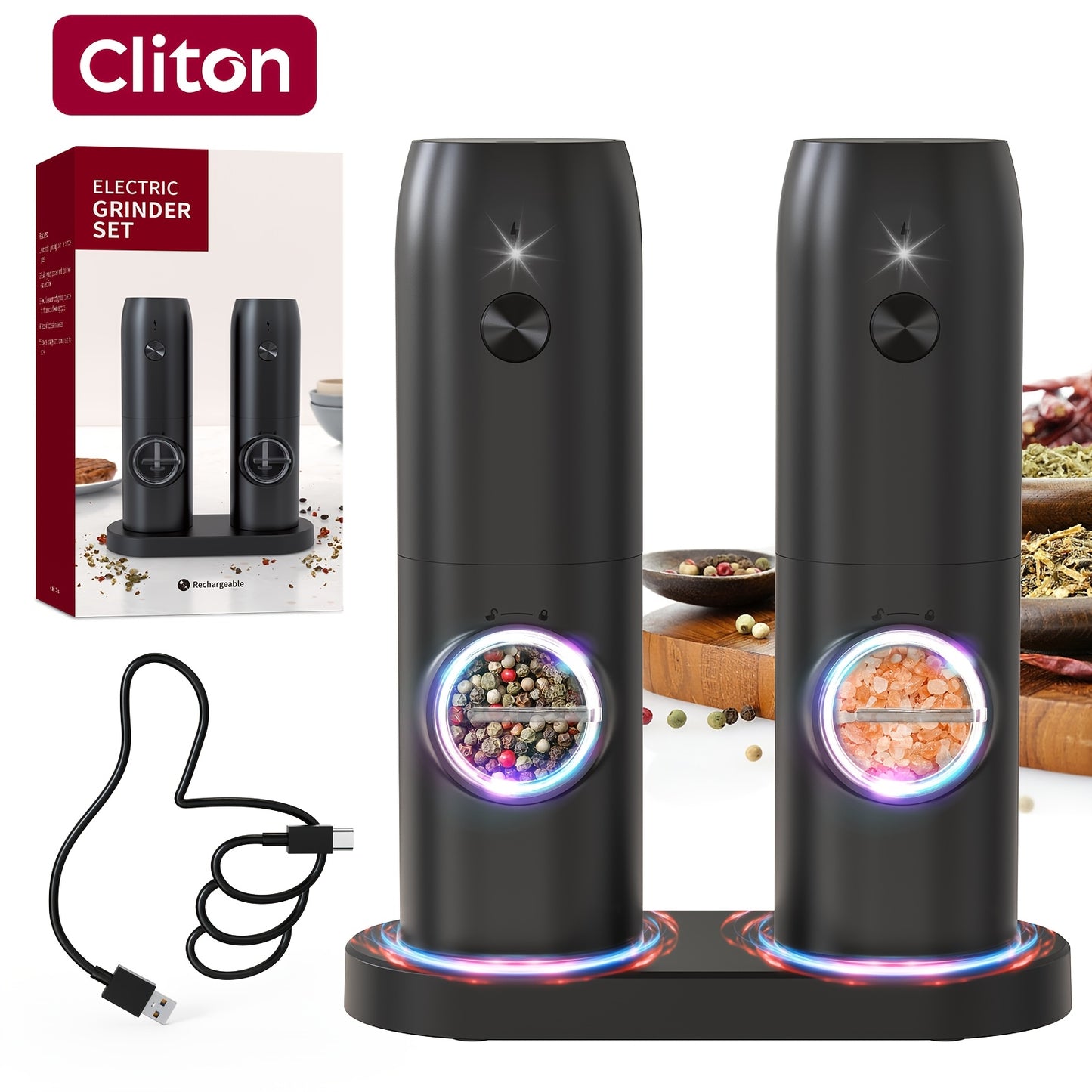 1pc Automatic Rechargeable Electric Pepper Grinder, 5.49cm X 4.98cmX7.08.