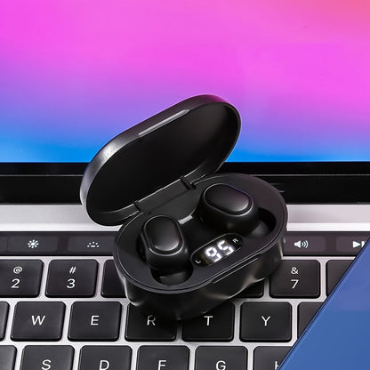 Wireless in-ear headphones with button control, LED power display, long battery life, low latency, and compatibility with multiple devices, perfect for daily use, commuting, sports, and