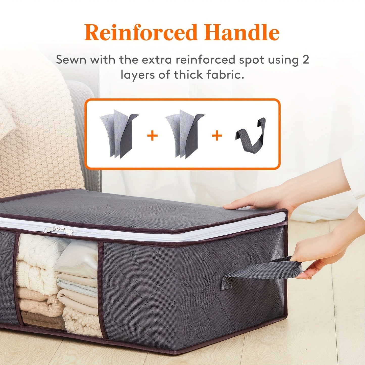 Six-Pack of Classic Style 35L Fabric Under-Bed Storage Bags featuring a Waterproof Flip Top and Reinforced Handle - Versatile Square Organizers for Clothing, Blankets, Linens, Pillows, Jumpers, and Toys.