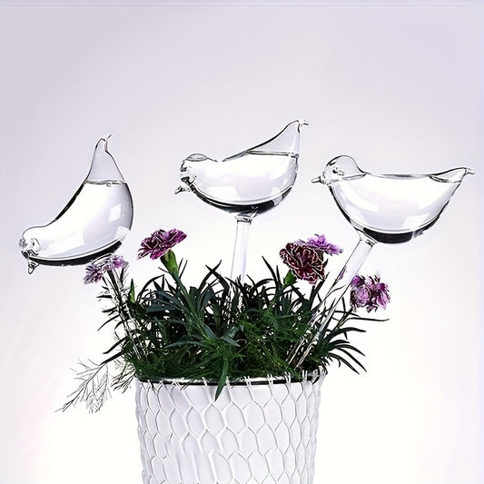 5 bird-shaped self-watering globes for indoor and outdoor plants.