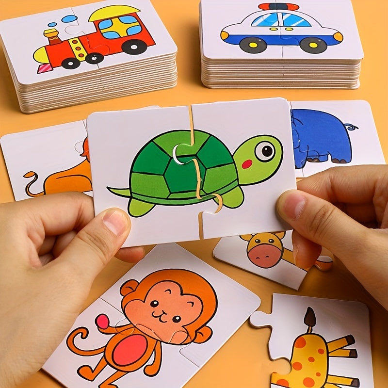 Early Learning Matching Puzzle Cards for Ages 1-4 - Colorful Intelligence Toy in Red/Green/Blue/Yellow.