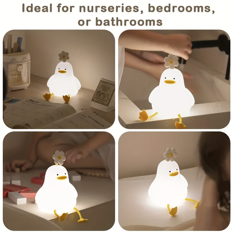 Charming Flower Duck LED Night Light - Rechargeable with Adjustable Brightness, Ideal for Setting a Relaxing Bedroom Ambiance & Thoughtful Gift Option