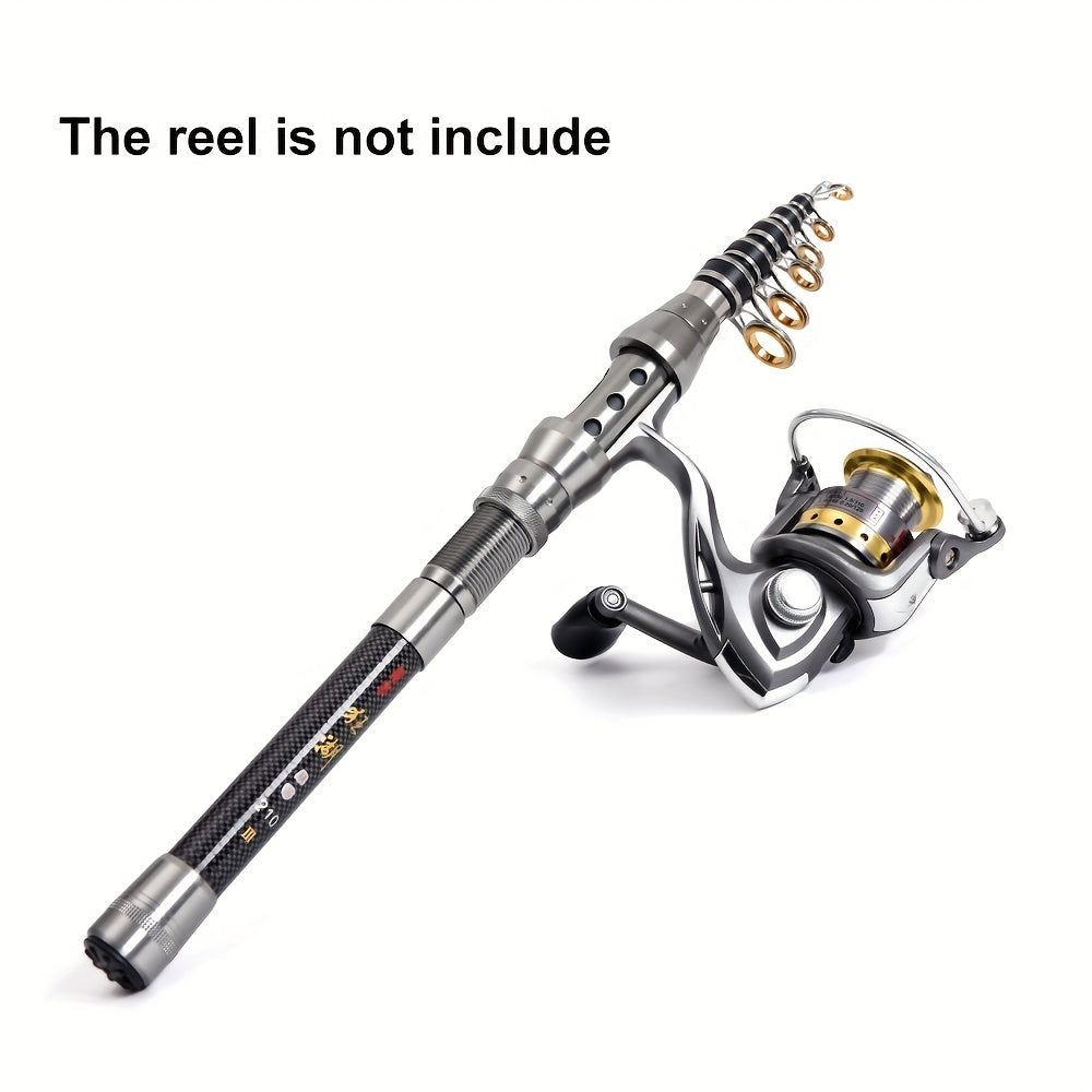 Telescopic fishing rod made of carbon fiber; adjusts from 1.5m to 2.4m for saltwater casting.