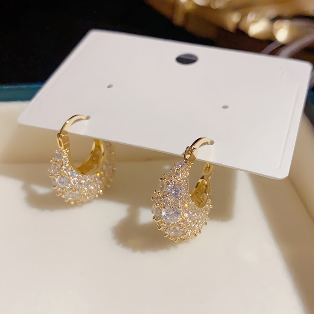 Stylish 14K Gold Plated Copper Hoop Earrings with Sparkling zirconia - Perfect for Daily and Special Occasions, Great Valentine's Day Gift for Women.