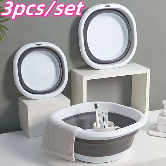 Top Pick! Set of 3 Foldable Multi-Purpose Basins - Save Space with Durable Plastic - Perfect for Washing Face, Rinsing Vegetables, Soaking Underwear & Feet - Vintage Rectangle Design for Bedroom, Kitchen, Living Room, Patio, or Bathroom - Convenient and