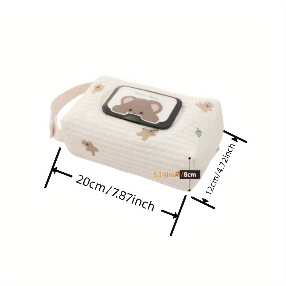 Portable and Hangable Beige Embroidered Wet Wipes Dispenser, Ideal for Diapers, Strollers, and Travel