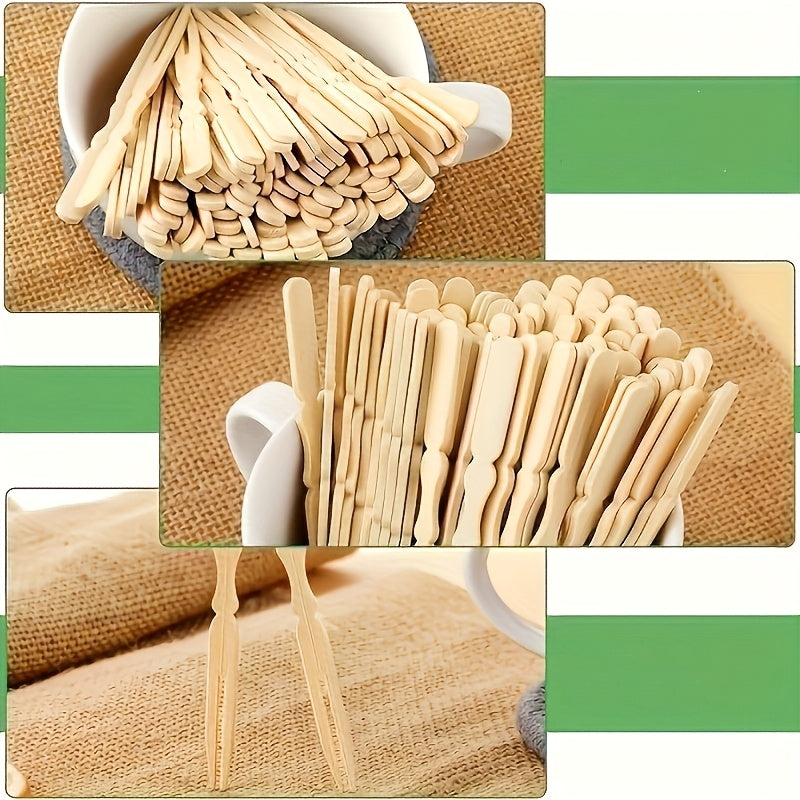 100/200pcs Mini Bamboo Cocktail Forks for appetizers, fruits, pastries, and desserts. 8.89cm in length.