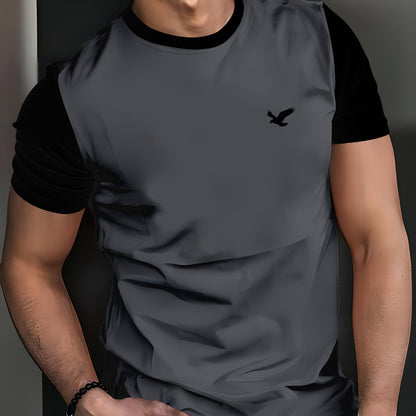 Men's casual animal print t-shirt with quick-dry, breathable mesh fabric, short sleeve, round neck, perfect for summer sports, seasonal wear, and featuring a digital print on soft knit