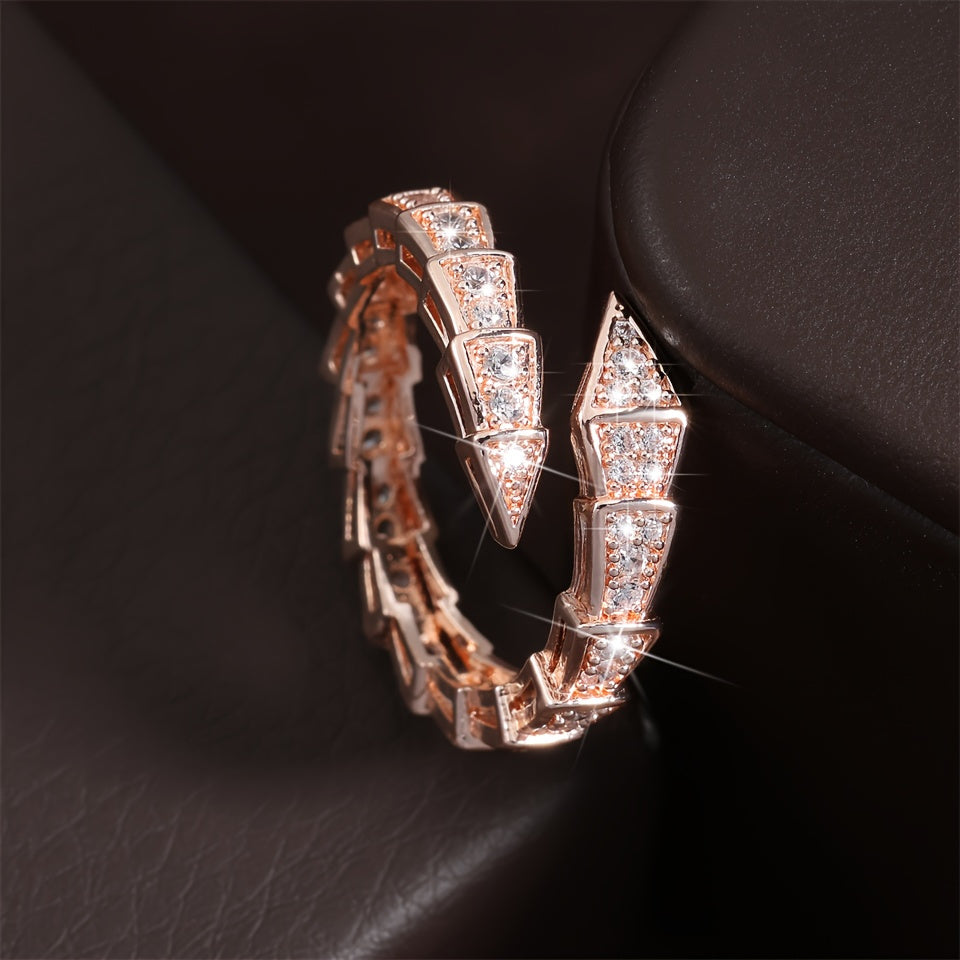 Copper cuff ring with synthetic cubic zirconia, suitable for daily wear and special occasions, in a punk style.