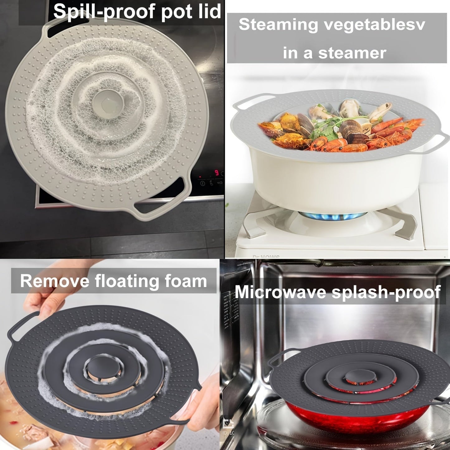 Spill Stopper Pot Lid Cover - Prevent Boiling Over with this Silicone Cover for Pots and Pans - Safeguard Your Cooking with this 30.48cm Multi-Function Lid Cover for Kitchen Use